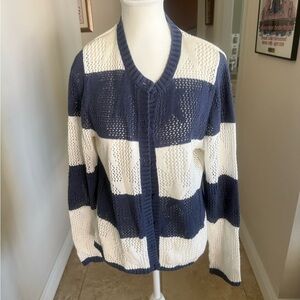 New w/o tags Navy and White Striped Cardigan